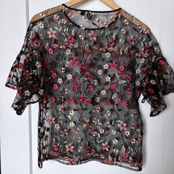 Simons Icône Sheer Black Floral Embroidered Top | Romantic Goth Swift - Picture 7 of 9
